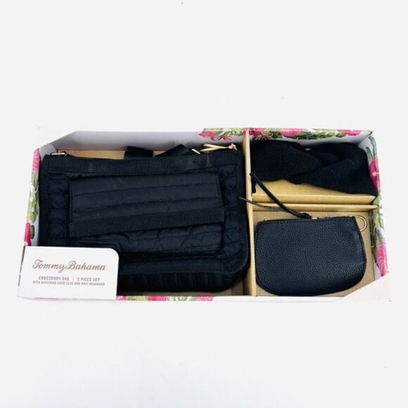 NWT Tommy Bahama Mini-Mighty Quilted Nylon Crossbody Card Wallet & knit headband - Picture 1 of 11